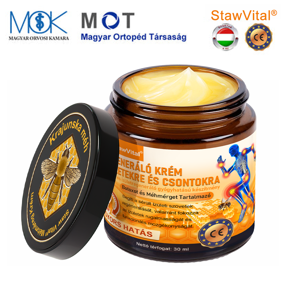 𝑺𝒕𝒂𝒘𝑽𝒊𝒕𝒂𝒍® Botoxot és Méhmérget Tartalmazó Regeneráló Krém Ízületekre és Csontokra | MOT (Magyar Ortopéd Társaság) által tanúsított termék
